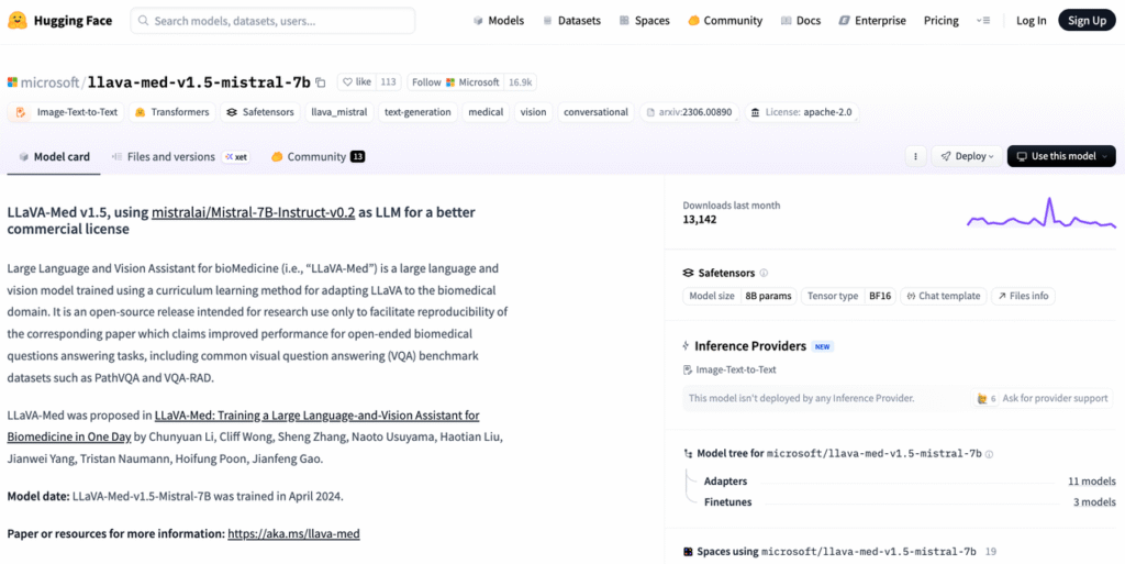 Microsoft LLaVA-Med v1.5 Mistral-7B on Hugging Face: 8B open-source biomedical vision-language model