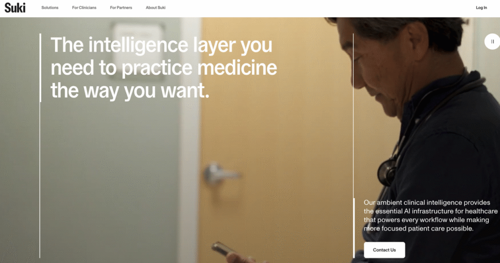 Suki ambient clinical intelligence layer enabling physicians to practice medicine freely with AI-powered workflow automation and voice-enabled documentation.